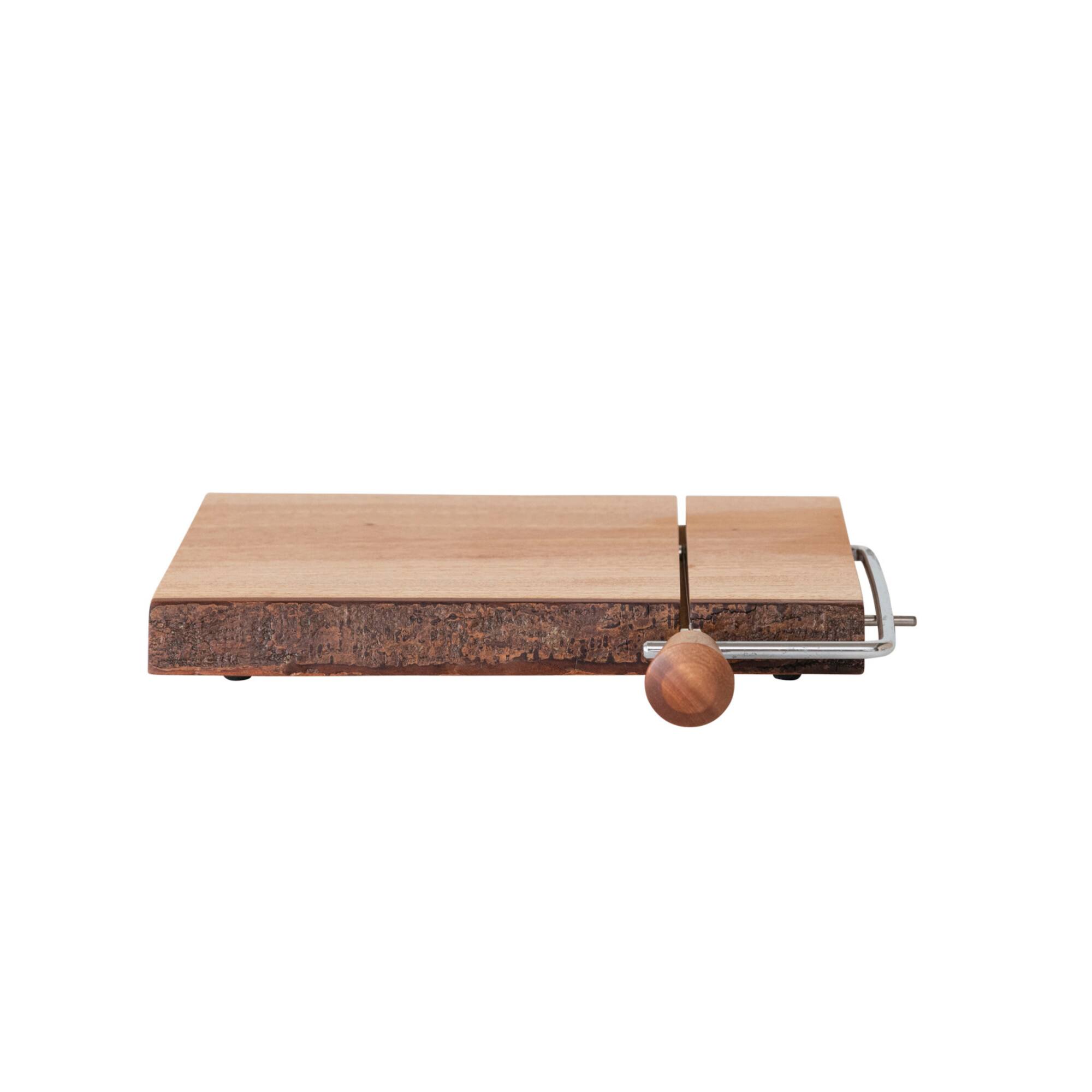 Hello Honey® 10.5" Natural Wood & Metal Cheese Slicer with Bark Edge